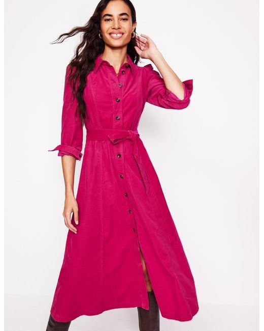 Boden Pink Aubrey Cord Midi Shirt Dresscherry Jam