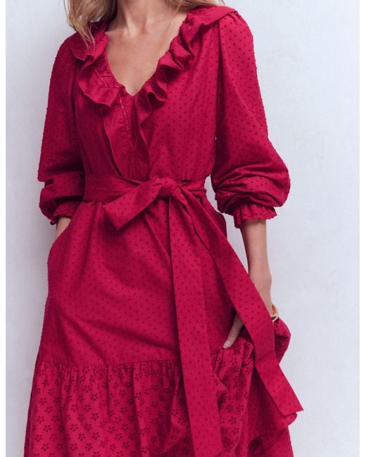 Boden Red Ruffle Front Cotton Dress