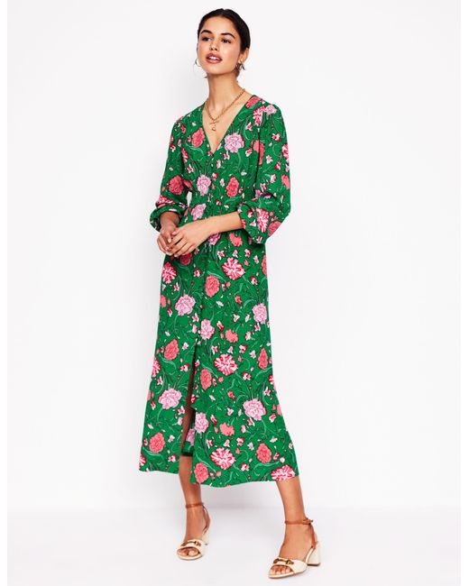 Boden Green Cynthia Button Tea Dress