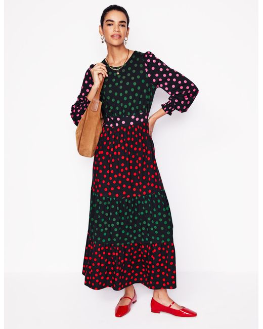 Boden Tabitha Tiered Jersey Dress-Multi, Abstract Dot