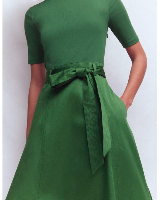 Boden Green Crew Neck Mix Media Dress