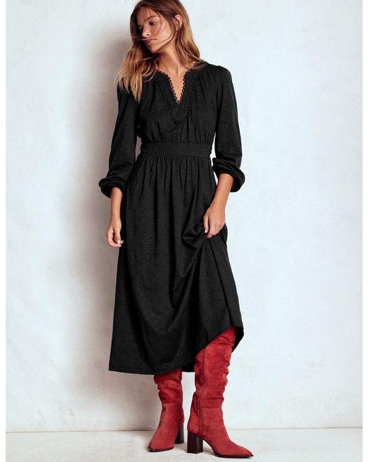 Boden Black Maddie Picot Trim Midi Dress