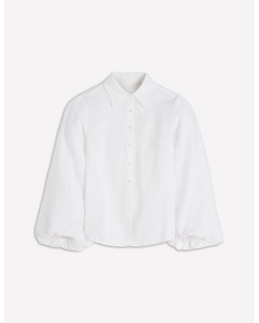 Boden White Puff Sleeve Linen Shirt
