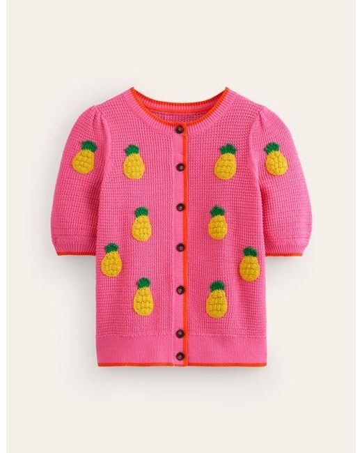 Boden Pink Embroidered T-Shirt Cardigan
