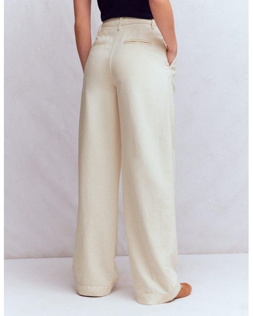 Boden Natural Pleated Wide Leg Jeans