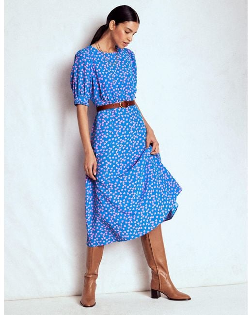 Boden Blue Blanca Midi Tea Dress-French, Dainty Scallop