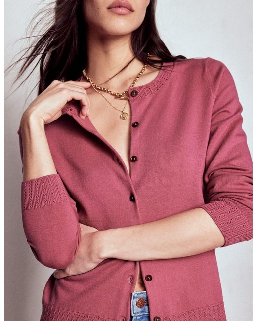 Boden Red Emilia Cotton Crew Cardigan