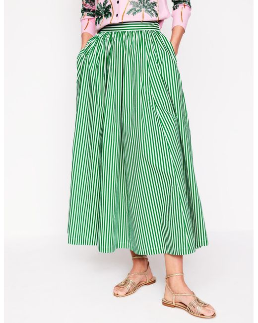 Boden Green Full Poplin Maxi Skirt Rich Emerald, Fine Stripe