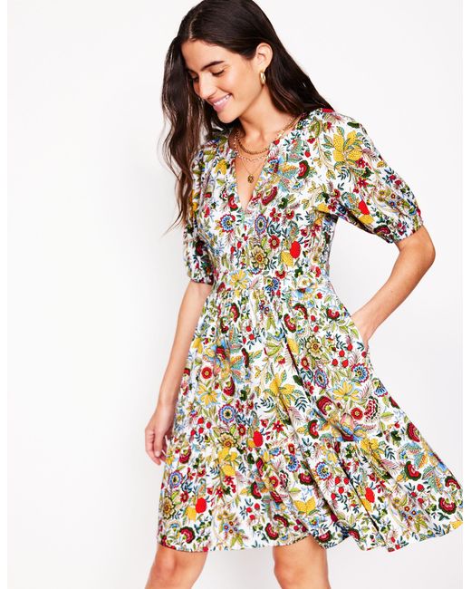 Boden White Piper Short Jersey Dress-Multi, Citrus Vine