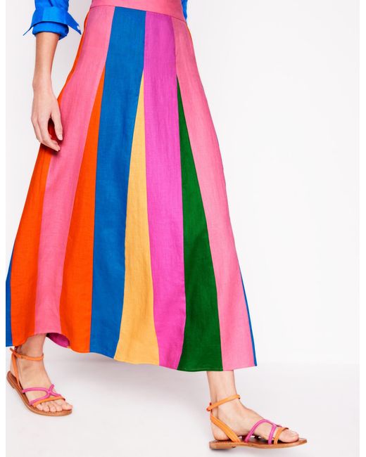 Boden Blue Linen Flippy Maxi Skirt