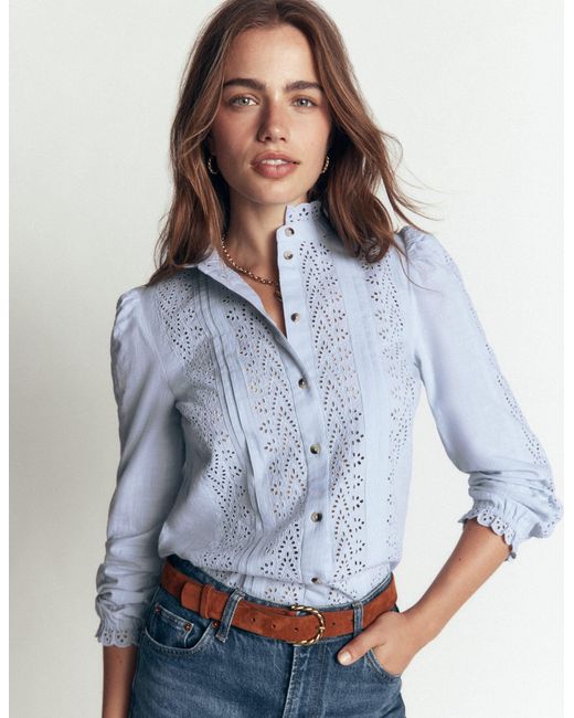 Boden Blue Cotton Broderie Top