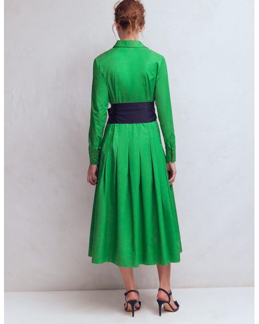 Boden Green Maxi Pleated Bow Dress