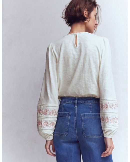 Boden Gray Rosie Embroidered Jersey Top