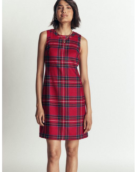 Boden Red Lou Wool Check Shift Dress