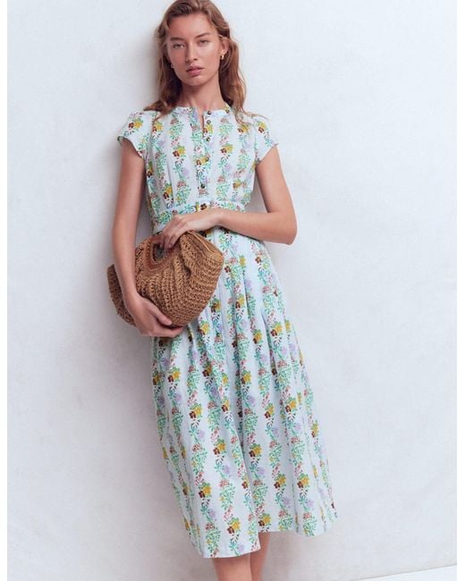 Boden Blue Arabella Linen Blend Dress