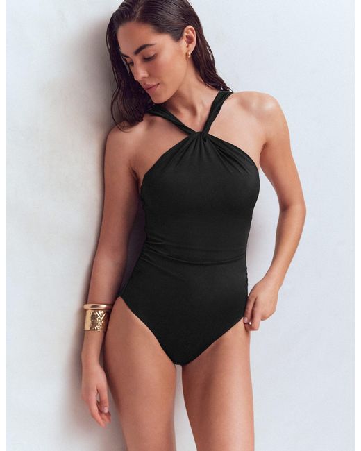 Boden Black Pleated Strap Cross Swimsuit