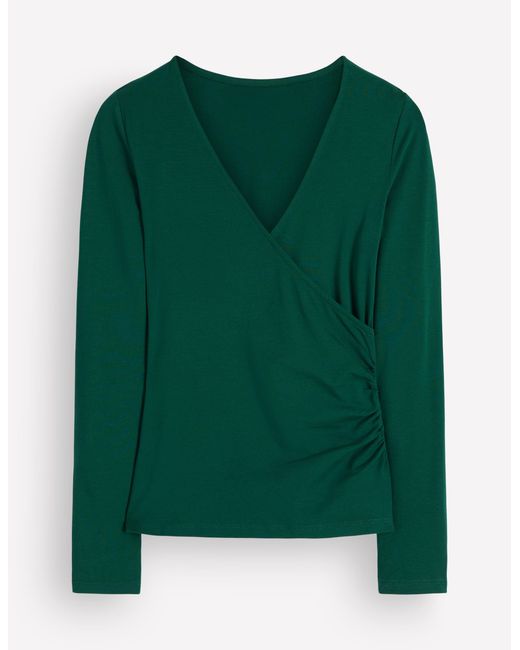 Boden Green Ruched Long Sleeve Wrap Top