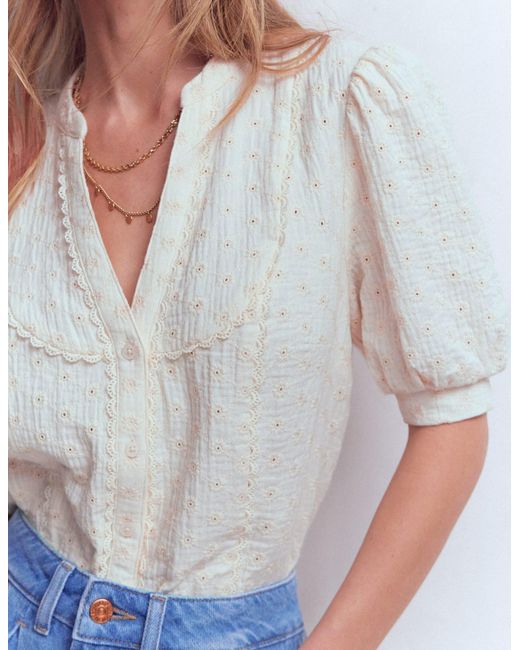 Boden Gray Trim Insert Double Cloth Top
