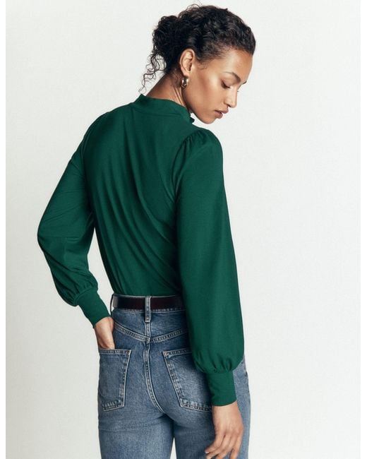 Boden Green Isla Funnel Neck Button Blouse