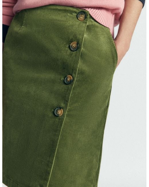 Boden Green Evelyn Button Cord Wrap Skirt