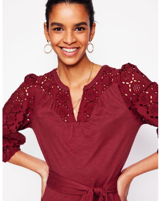 Boden Red Eden Broderie Jersey Dress