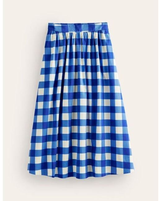 Boden Layla Cotton Sateen Skirt Nautical Blue, Ivory Gingham