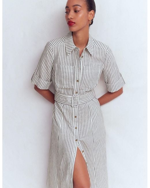 Boden White Ora Linen Blend Shirt Dress