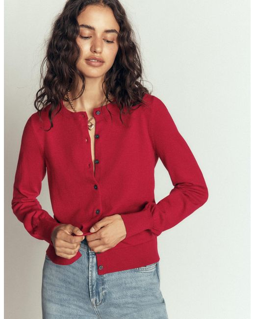Boden Red Camilla Cotton Crew Cardigan