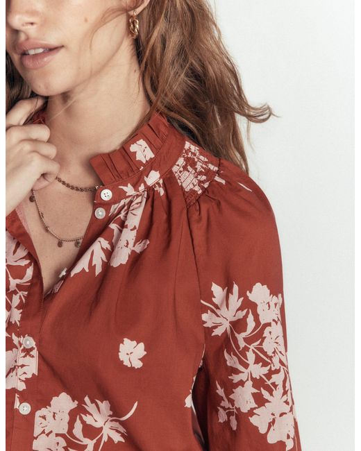 Boden Red Erica Cotton Frill Top
