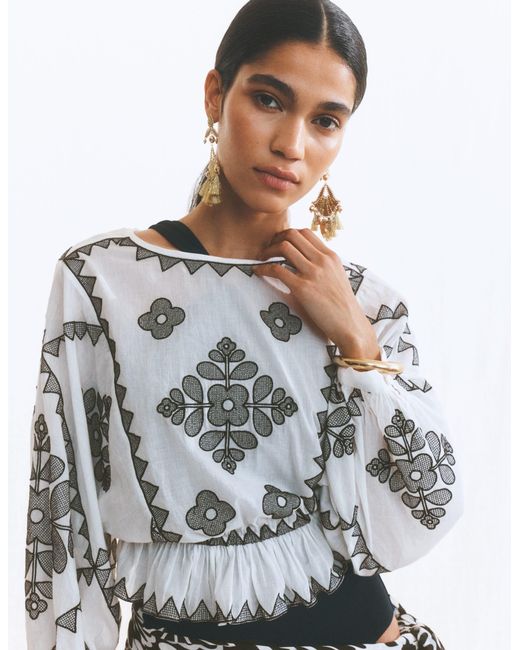 Boden Brown Embroidered Holiday Top