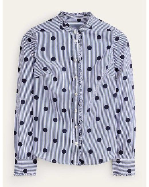 Boden Blue Phoebe Cotton Shirt Navy, Spot Stripe