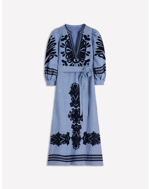 Boden Blue Octavia Linen Blend Dress