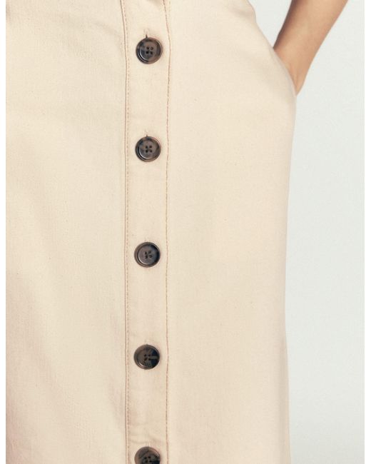 Boden Natural Val Button Denim Midi Skirt