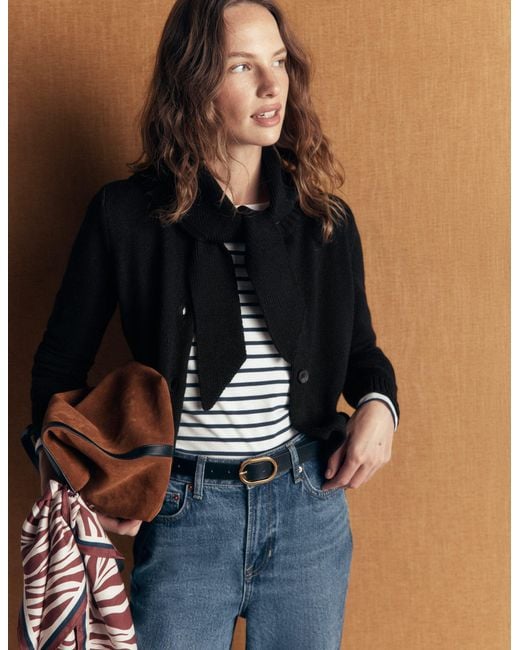 Boden Black Lydia Tie Neck Knit Cardigan