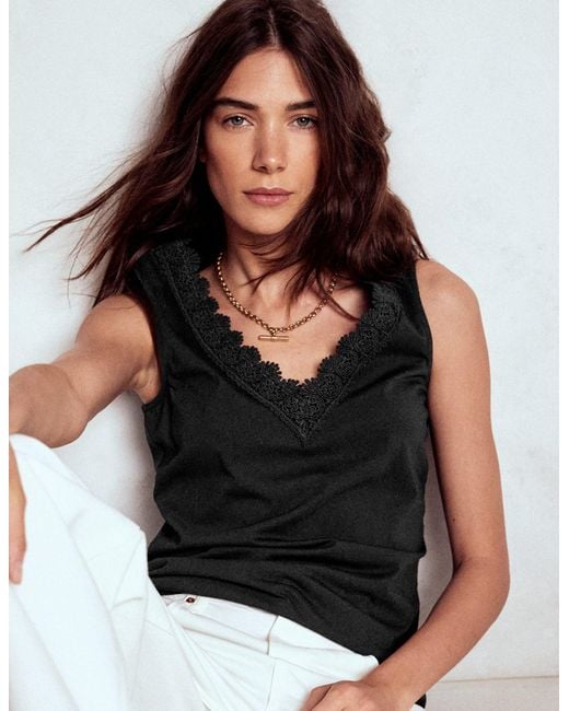Boden Black Flora Lace Trim Vest