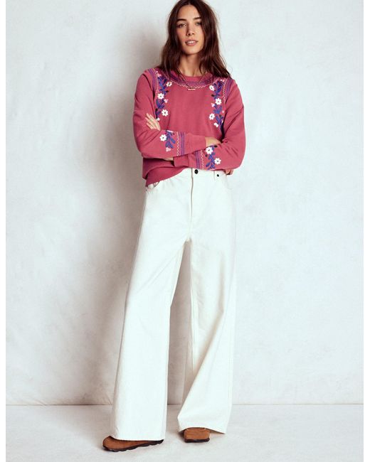 Boden Pink Hannah Embroidered Sweatshirt