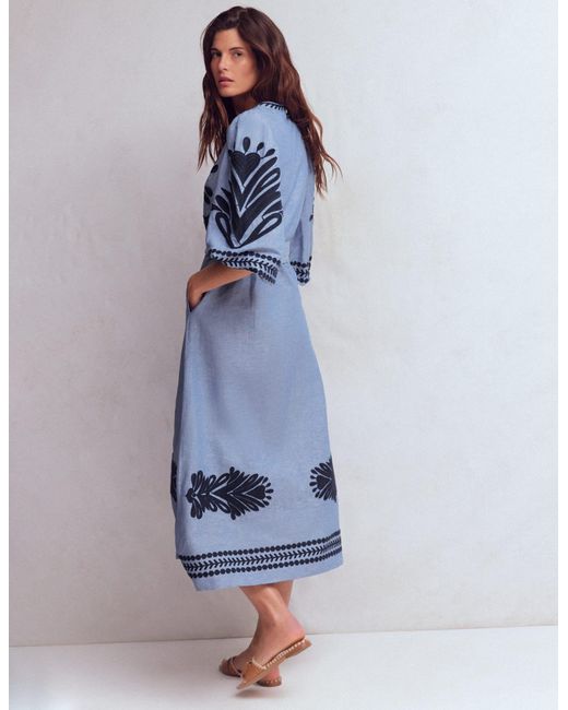 Boden Blue Octavia Linen Blend Dress