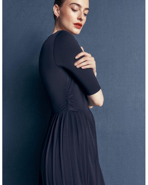 Boden Red Pleated Jersey Midi Dress