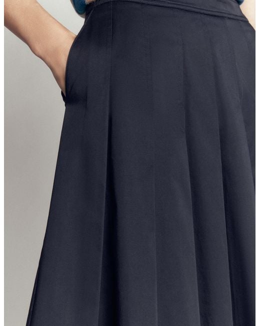 Boden Blue Aya Cotton Sateen Midi Skirt