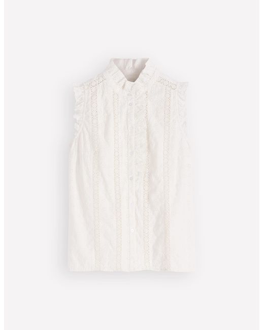 Boden White Isabel Sleeveless Broderie Top