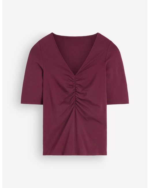 Boden Purple Tia Ruched V-Neck Top