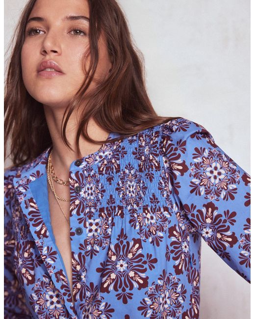 Boden Blue Cecily Cotton Midi Dress-Soft, Bloom Mosaic