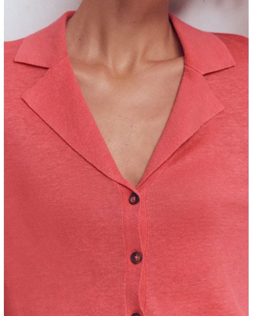 Boden Red Agnes Collar Linen Cardigan