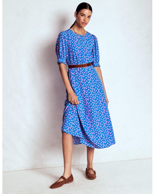 Boden Blue Blanca Midi Tea Dress-French, Dainty Scallop