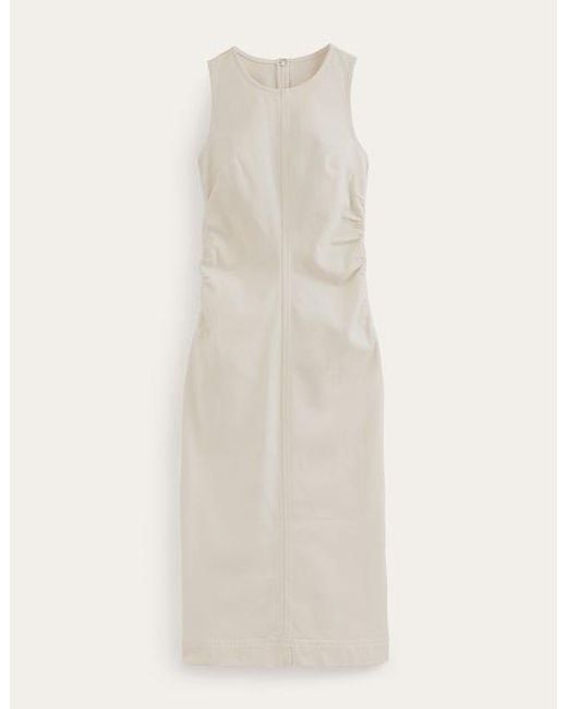 Boden White Side Ruched Column Midi Dress
