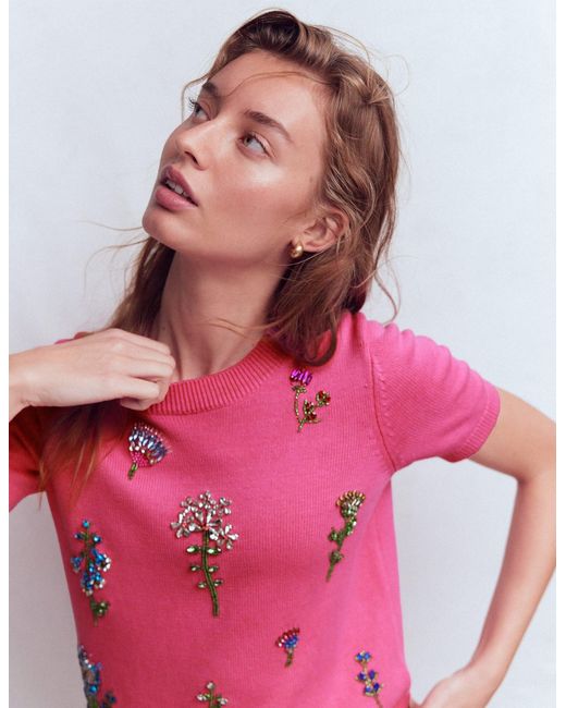 Boden Red Embellished T-Shirt