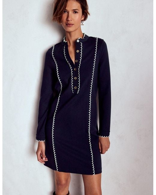Boden Blue Scallop Detail Jersey Dress