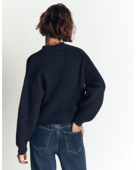 Boden Blue Textured Knitted Bomber Jacket