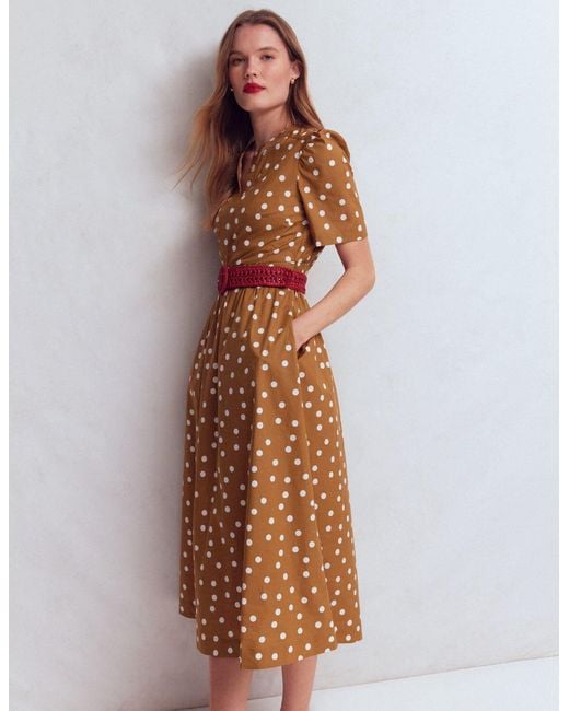 Boden Brown Ivy Button Cotton Midi Dress