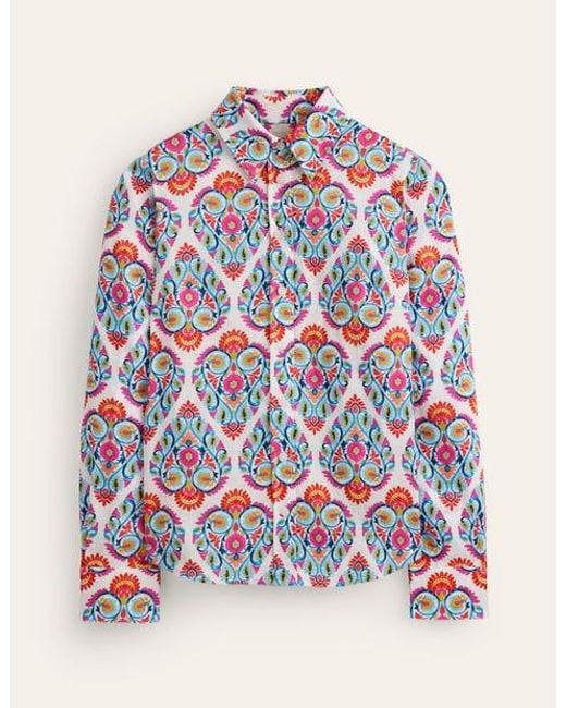 Boden White Sienna Linen Shirt Multi, Flora Stamp